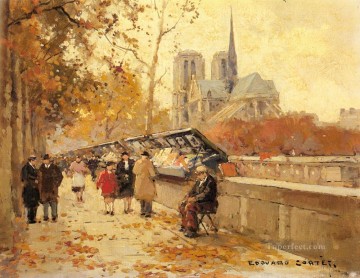  seller Painting - EC booksellers along the seine notre dame view Paris